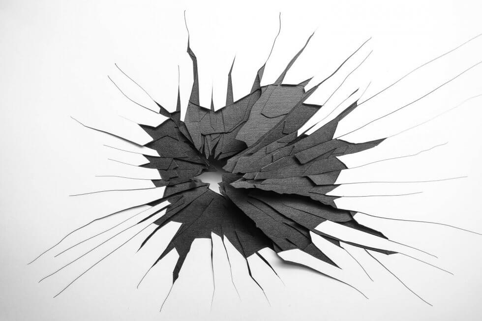 Fragments, broken glass in paper cut