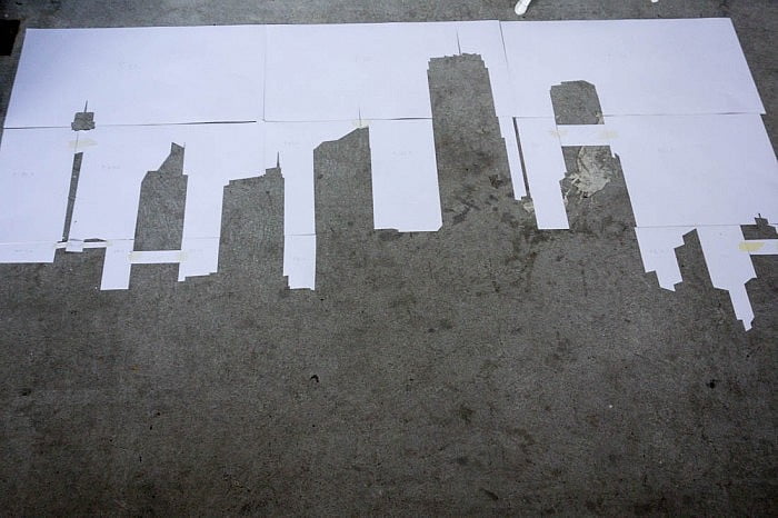 Lasercut stencils of a skyline