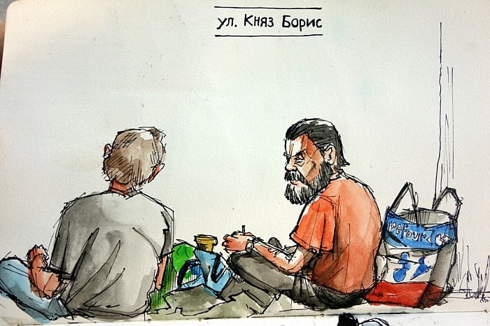 Drawing of homeless people in Varna