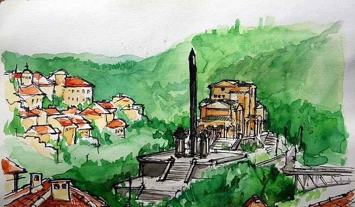 Drawing of Asenevtsi monument in Veliko Tarnovo