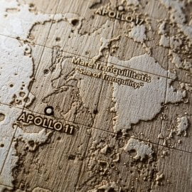 Apollo 11 Landing Site - Topographic map of the Moon – Laser engraving in wood by Robin Hanhart