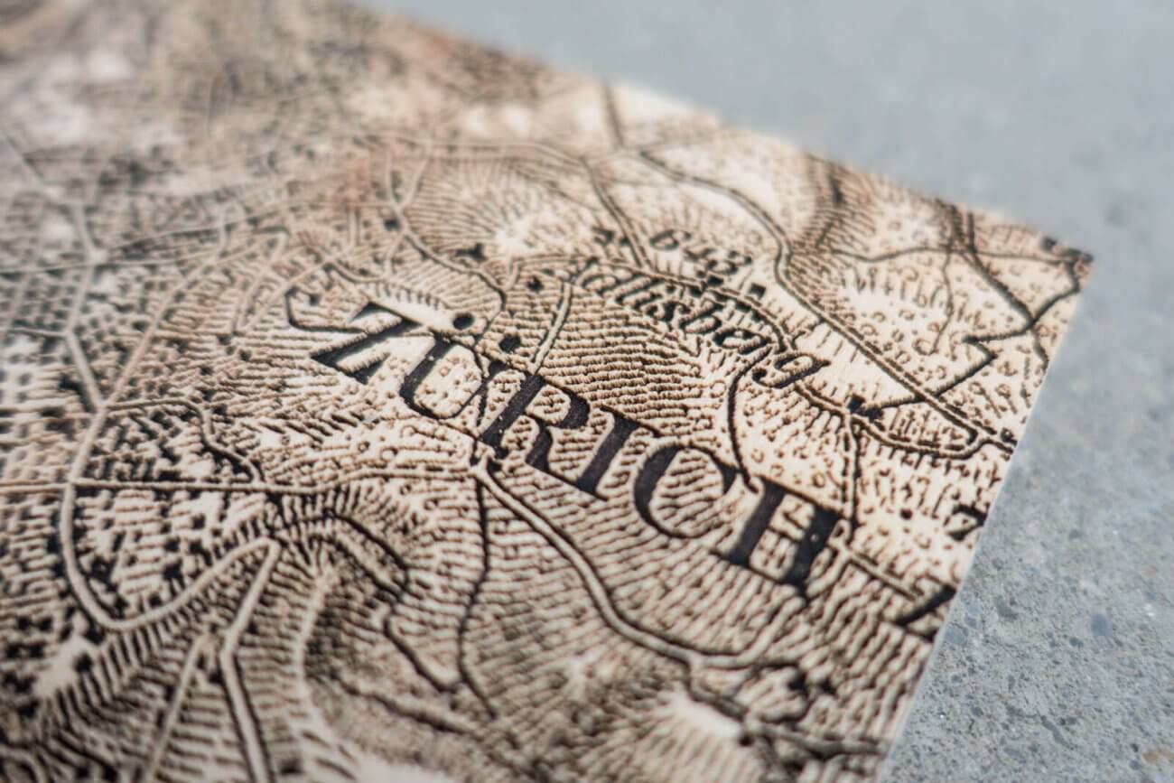 Zurich 1933 Dufour map - Detail of laser engraving